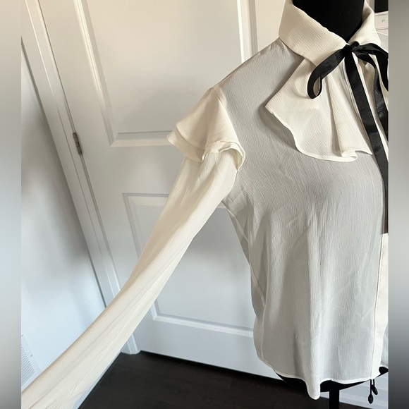 Zara button up blouse with black neck tie size medium - Picture 3 of 6